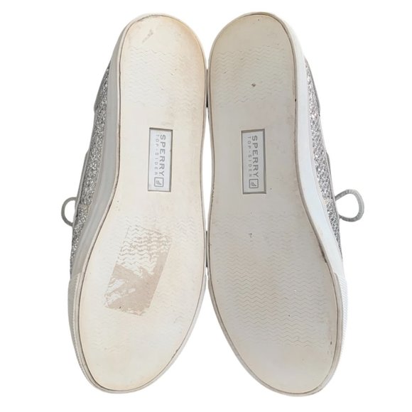 Sperry Topsider Bahama Metallic SILVER SPARKLE Boat Shoes 8.5 - Picture 6 of 6